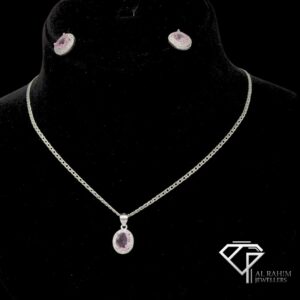 Oval Pink Zircon Silver Locket Set – 9.3g Elegant Radiance