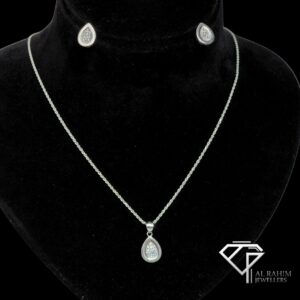 Teardrop White Zircon Silver Locket Set – 8.1g Timeless Elegance