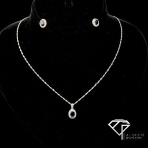 Black Oval Zircon Silver Locket Set – 6.4g Bold Elegance