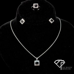 Black Zircon Square Silver Locket Set – 10.6g Chic Sophistication
