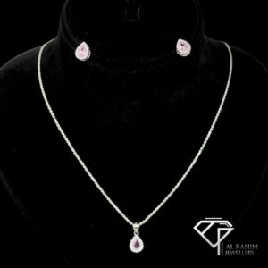 Pink Zircon Raindrop Silver Locket Set – 7.9g Soft Glamour