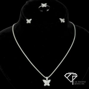 Butterfly White Zircon Silver Locket Set – 11.4g Delicate Sparkle