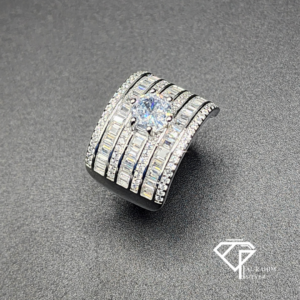 Crystal Column Rhodium Ring – 5.9g Timeless Elegance