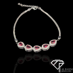 Red Teardrop Silver Bracelet – 6.6g Elegant Statement