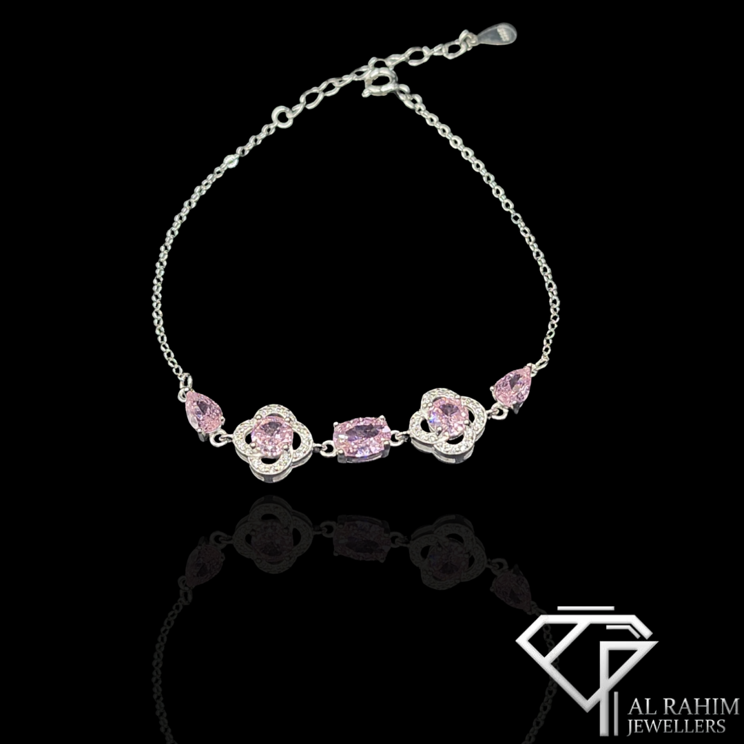 Pink Clover Silver Bracelet – 3.2g Graceful Charm